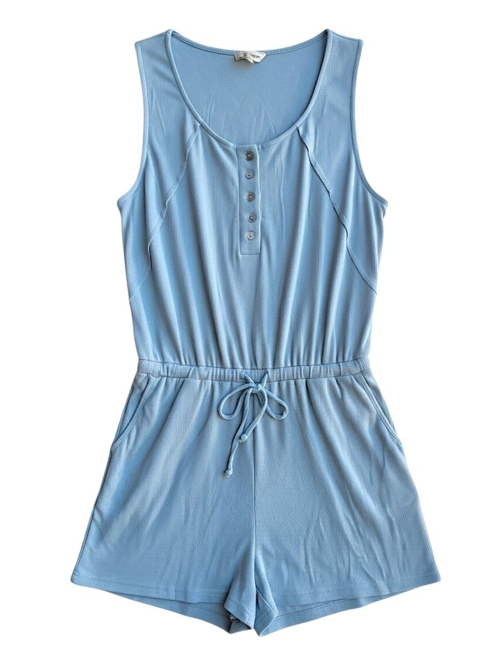 Hem & Thread Light Blue Ribbed Tank Romper with Drawstring Size M New With Tag - Picture 2 of 4